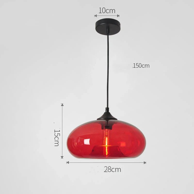 Nordic Modern Loft Pendant Lamp with glass body and aluminium shade in various colours