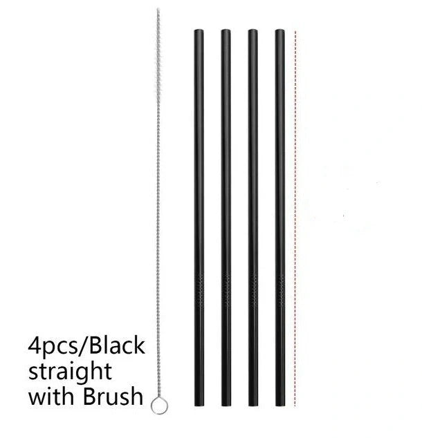 Vibrant reusable stainless steel straws set with cleaning brush, eco-friendly alternative to plastic
