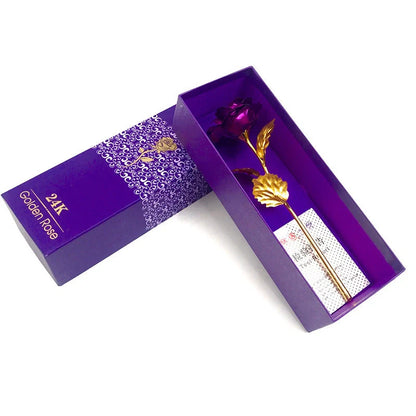 A luxurious 24K gold-plated rose flower bouquet set with a gift box and tote bag