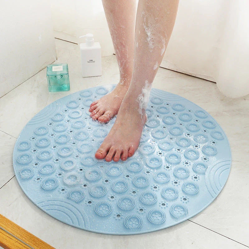Premium PVC round shower mat with textured surface for massage and non-slip grip