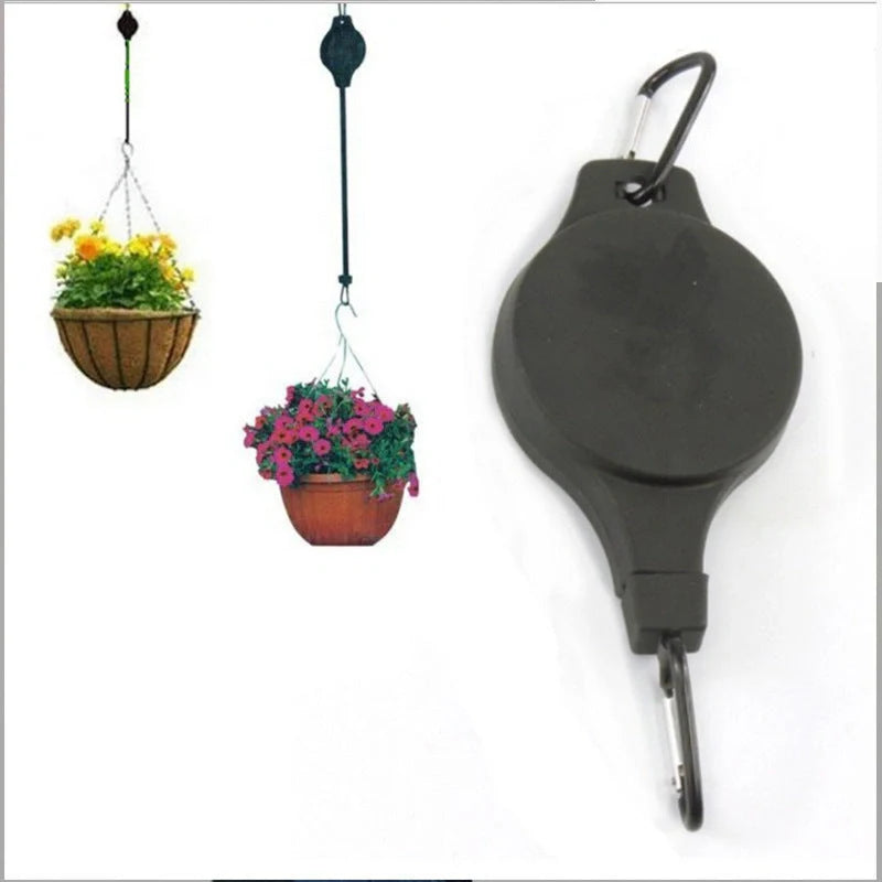 Detachable hanging basket hook with elastic cord for adjustable plant height