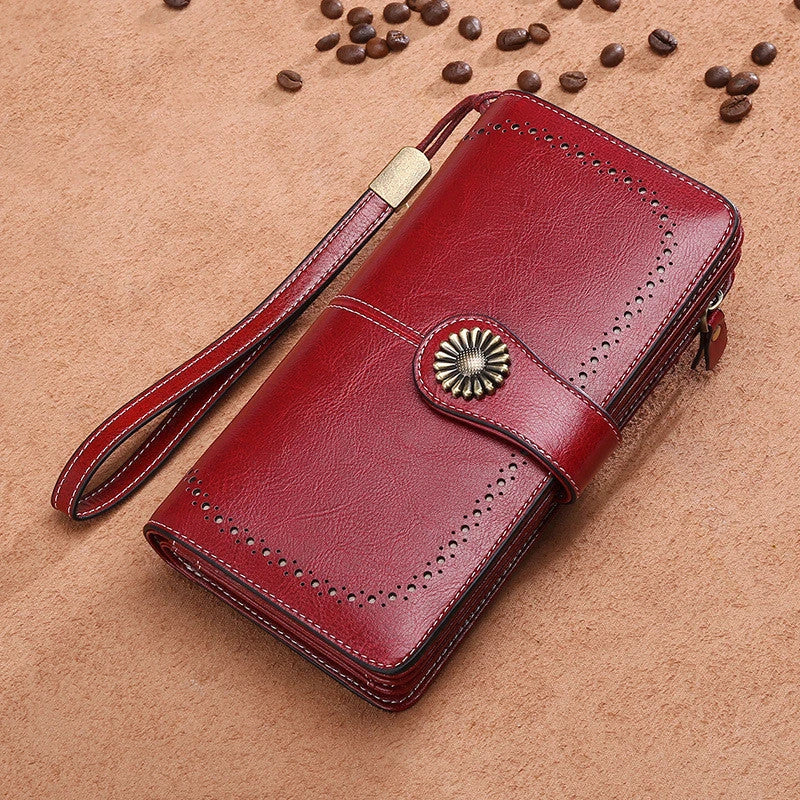 Premium leather wallet for women with zipper closure, card slots, and stylish design