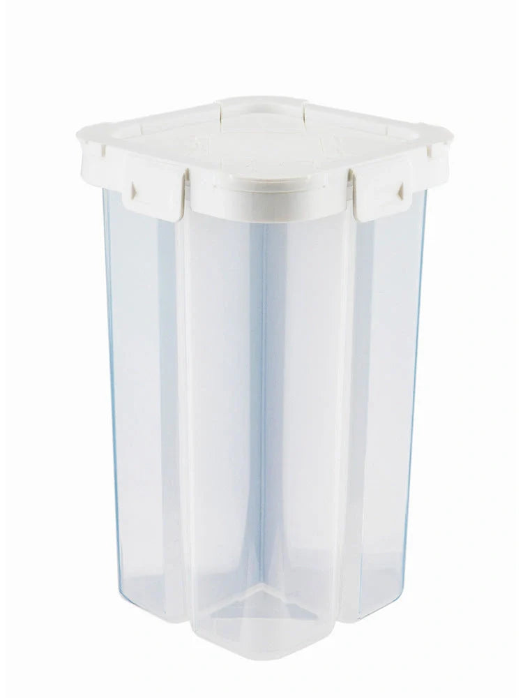 Transparent whole grain storage box with four-point design and durable seal