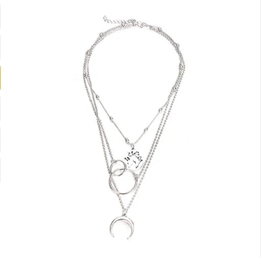Stunning multi-layer boho moon pendant necklace with intricate design and electroplated finish