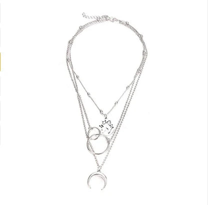 Stunning multi-layer boho moon pendant necklace with intricate design and electroplated finish