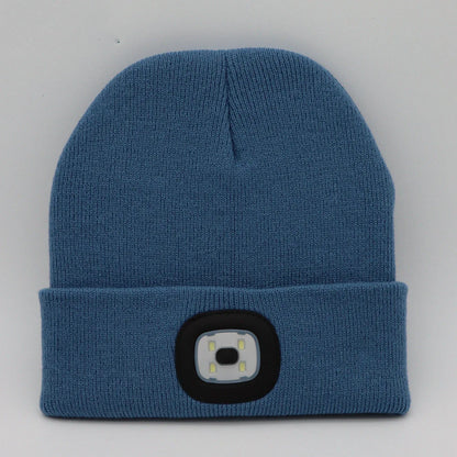 LED Knit Hat with built-in light for night visibility, made from 100% wool