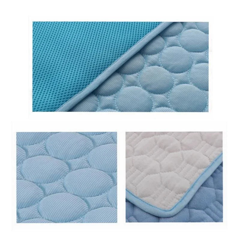 Premium pet cooling pad made with cold silk and breathable mesh to keep your furry friend comfortable in the summer heat