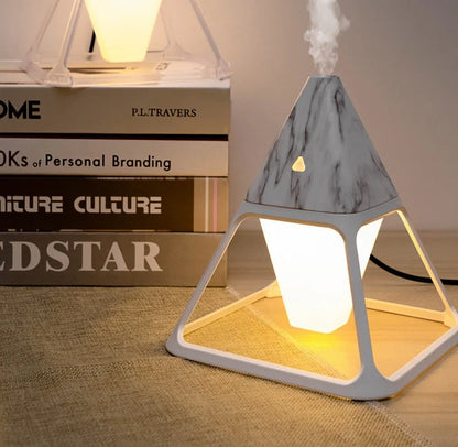 Portable USB air humidifier with night light in white, marble, and wood grain finishes
