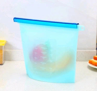 Premium silicone food storage bags in various colours, featuring airtight seals and reusable designs