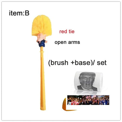 Hilarious Trump-themed toilet brush with bright yellow color and distinctive design