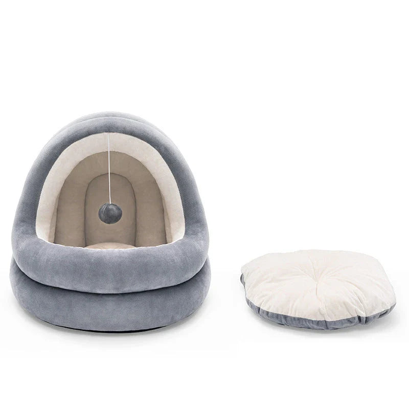 Luxurious pet bed made of high-quality velvet-like fabric, providing cosy and comfortable sleeping space for cats and small dogs
