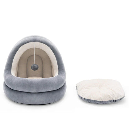 Luxurious pet bed made of high-quality velvet-like fabric, providing cosy and comfortable sleeping space for cats and small dogs