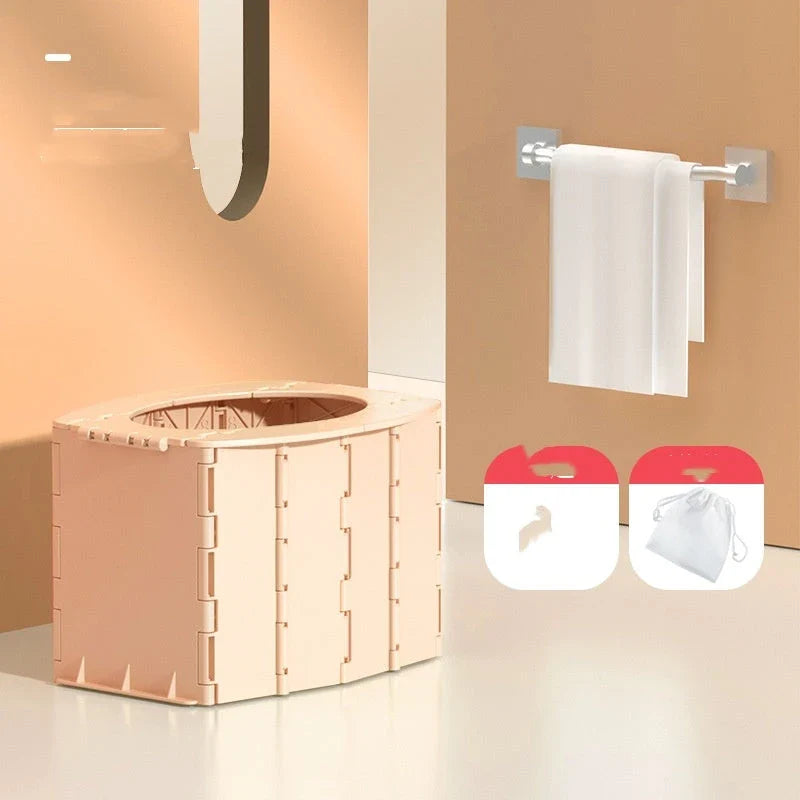 Portable folding toilet in various colours, perfect for camping, hiking, and outdoor activities