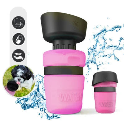 Foldable dog water bottle with integrated collapsible bowl for convenient hydration on the go