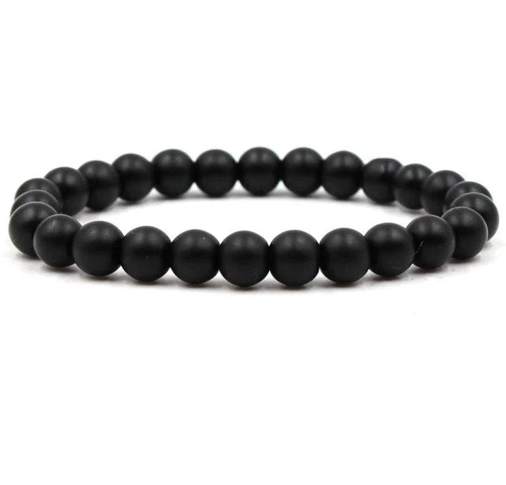 Classic black matte green malachite bracelets with elastic strand for unisex wear