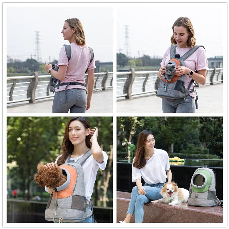 Portable breathable dog cat backpack in green, blue, or orange