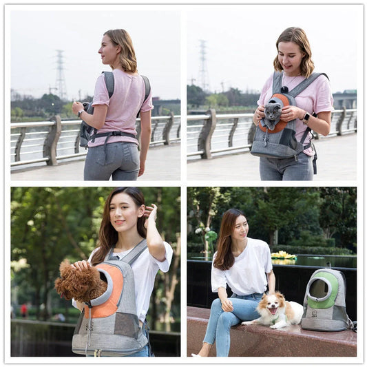 Portable breathable dog cat backpack in green, blue, or orange