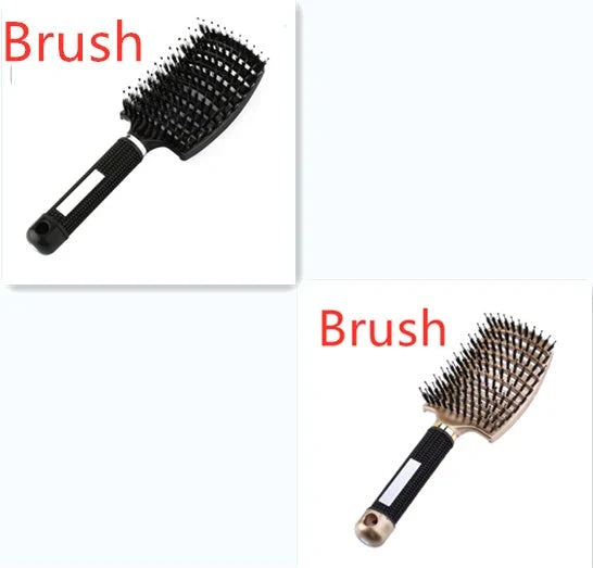 A premium hair brush with a sleek design, featuring soft bristles and a rounded massage function for healthy, detangled hair