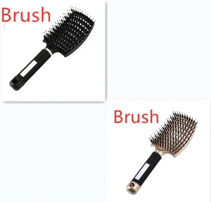 A premium hair brush with a sleek design, featuring soft bristles and a rounded massage function for healthy, detangled hair