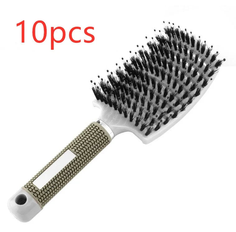 A premium hair brush with a sleek design, featuring soft bristles and a rounded massage function for healthy, detangled hair