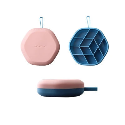 Silicone hexagon-shaped 3D ice cube tray with lid, available in various colours