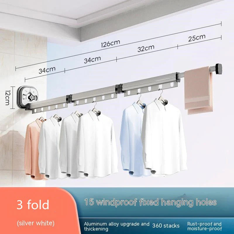 Aluminium suction cup folding clothes hanger with retractable drying rack for space-saving laundry drying