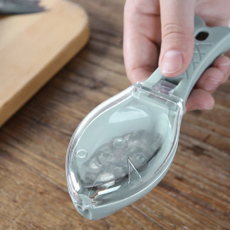 Fish Scale Scraper with cover design for mess-free descaling