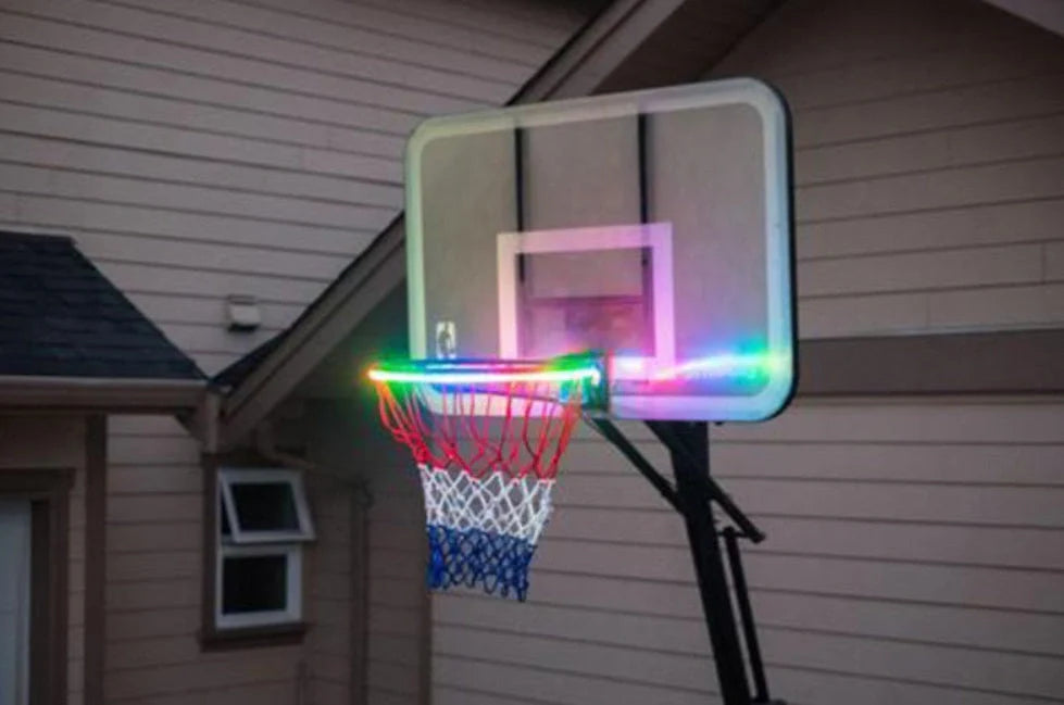 Induction Color Changing Basketball Frame Light attached to a hoop with LED illumination