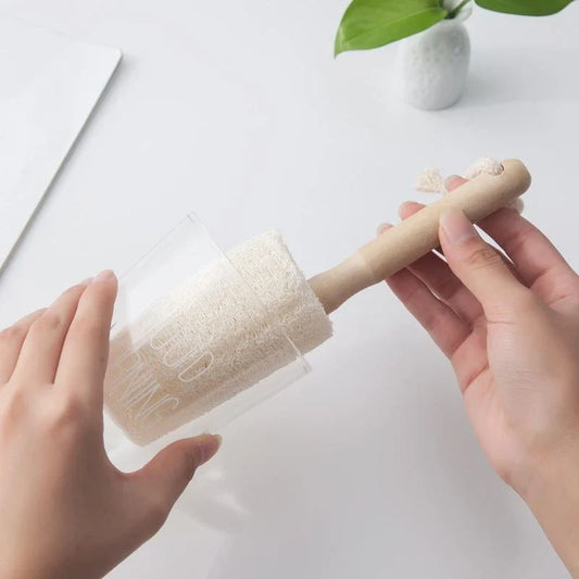Premium Bamboo Bottle Cleaning Brush with Natural Loofah Bristles for Reusable Bottle and Cup Cleaning