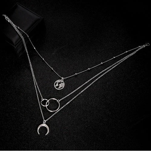 Stunning multi-layer boho moon pendant necklace with intricate design and electroplated finish