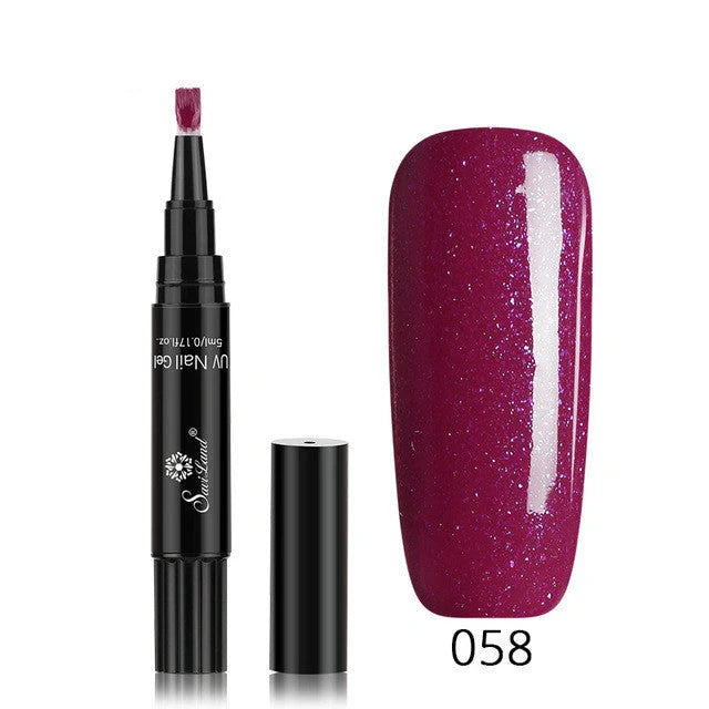 3-in-1 Gel Nail Varnish Pen with Glitter for easy one-step nail art