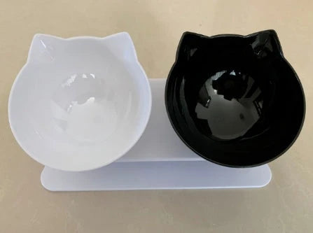 Inclined transparent cat food bowl with a gently sloped base and ergonomic design for whisker-friendly dining