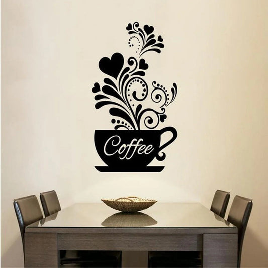 Elegant Flower Cane Coffee Cup Kitchen Wall Sticker on a white background