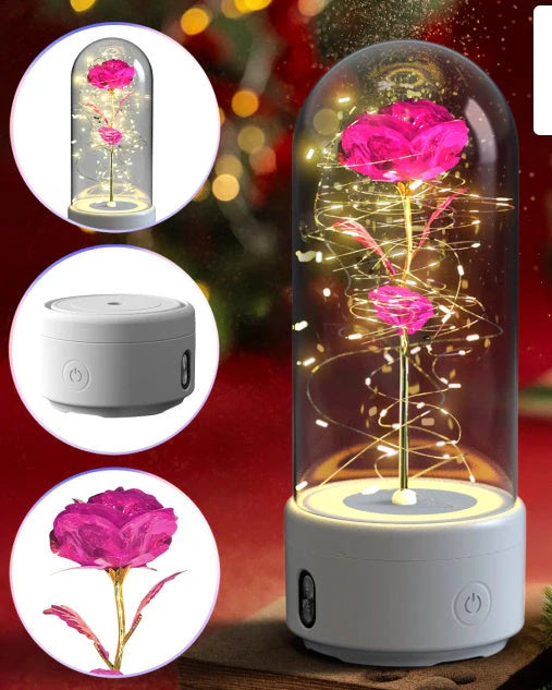 Elegant LED rose light with Bluetooth speaker in glass cover
