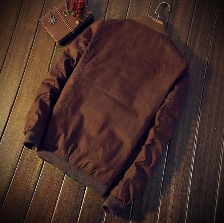 Men's Korean-style single-breasted casual jacket in cotton, available in green and navy blue