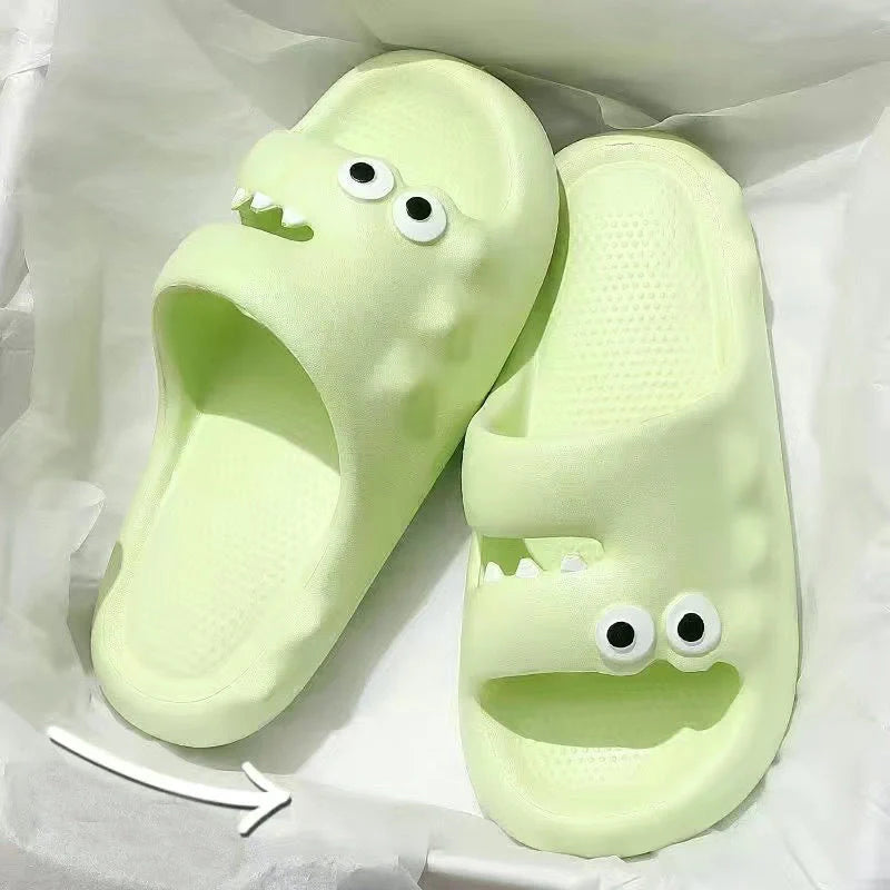 Cartoon-themed PVC slippers with non-slip thick soles in various colours