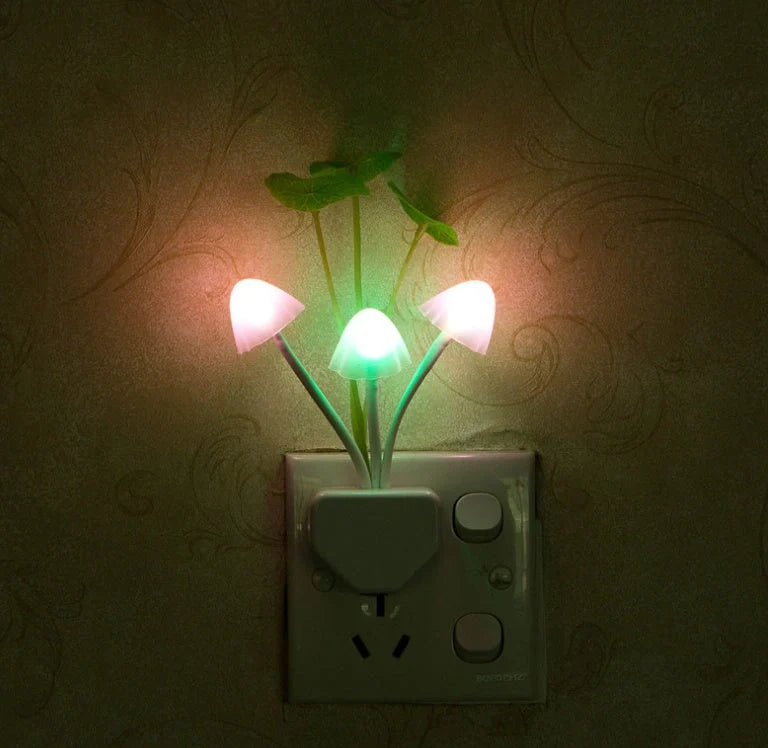 Colour-changing LED Mushroom Light with sensor in white ceramic pot