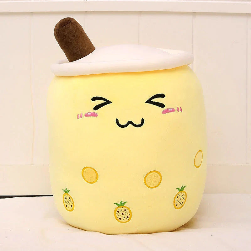 Strawberry Milk Tea Plush Boba Toy Pillow in various colours and sizes