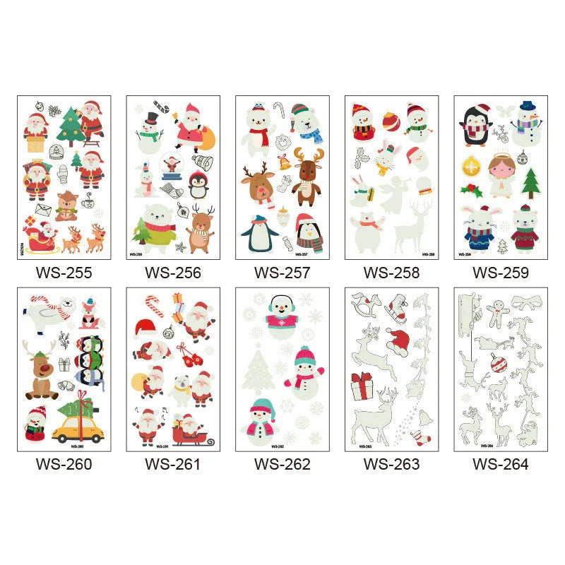 Festive Santa Claus luminous Christmas tattoo stickers with vibrant designs for parties, events, and home decor