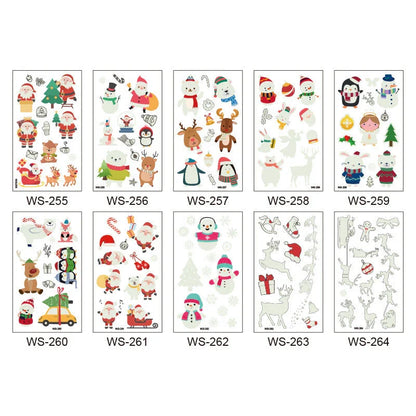 Festive Santa Claus luminous Christmas tattoo stickers with vibrant designs for parties, events, and home decor