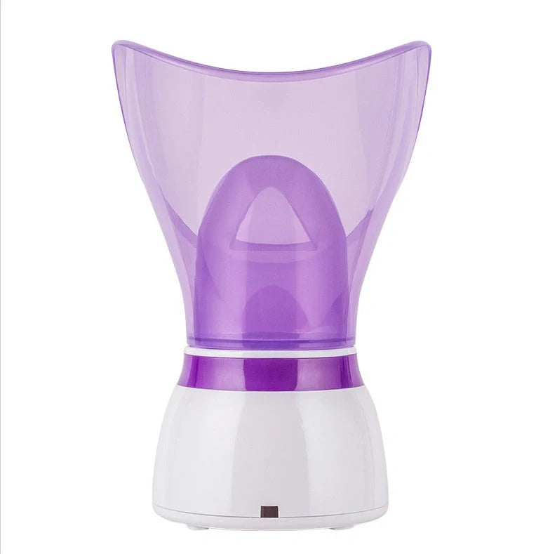 Purple facial steamer with dual conical cones for deep pore cleansing