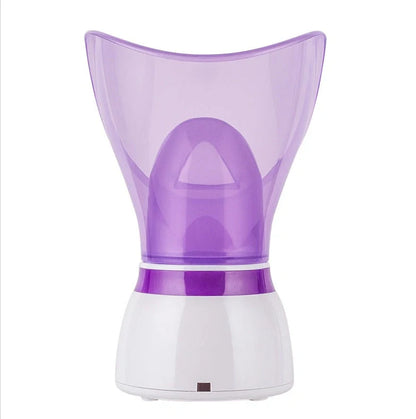 Purple facial steamer with dual conical cones for deep pore cleansing