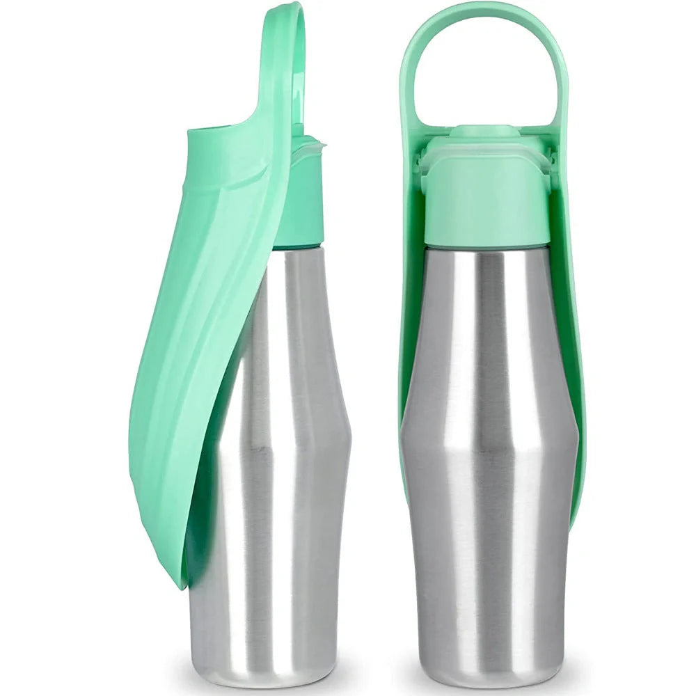 Portable dog water bottle with soft silicone leaf design for outdoor hydration