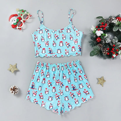 Women's Christmas-themed thin milk silk pajamas set with festive designs