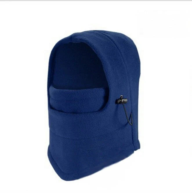 Versatile outdoor winter headwear with a warm fleece hat, face mask, and neck scarf for cold weather protection