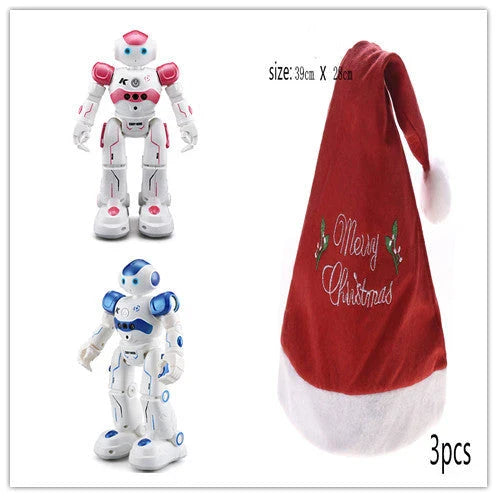 Remote-controlled dancing robot toy with gesture-sensing controls, preprogrammed songs and dances, and customizable programming capabilities
