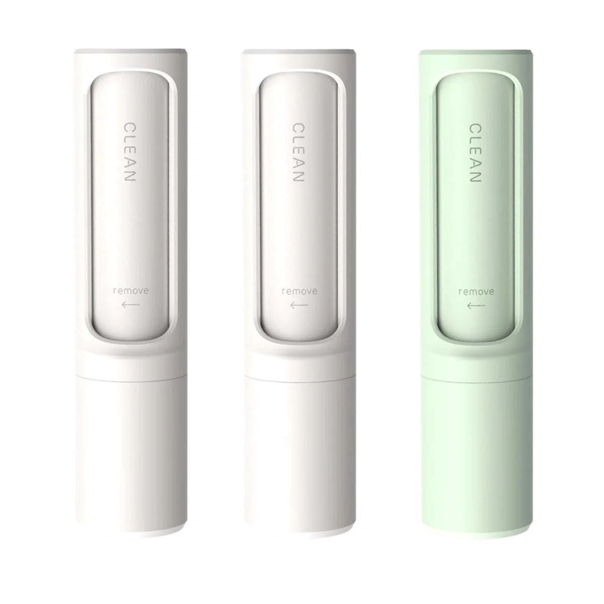 Rotating cylinder electrostatic pet hair remover brush in white, blue, green, and pink