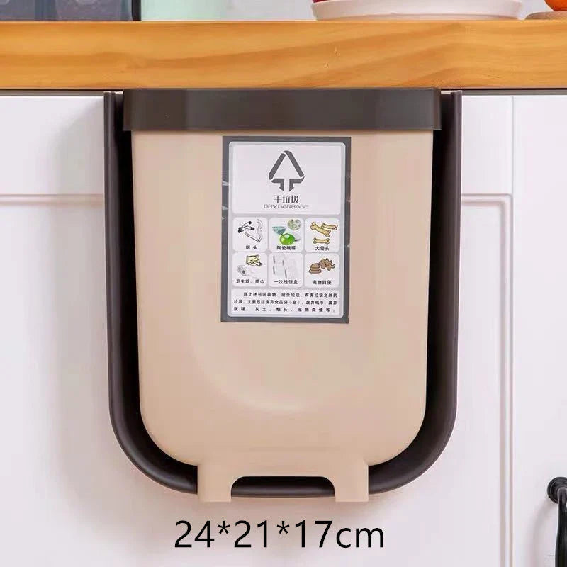 Foldable wall-mounted bin in brown and white colours, with a spacious 9-litre capacity and a sleek, space-saving design