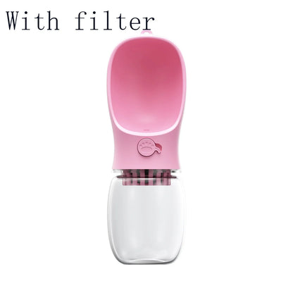Durable and portable pet water bottle with one-touch button, suitable for outdoor activities with your furry friend