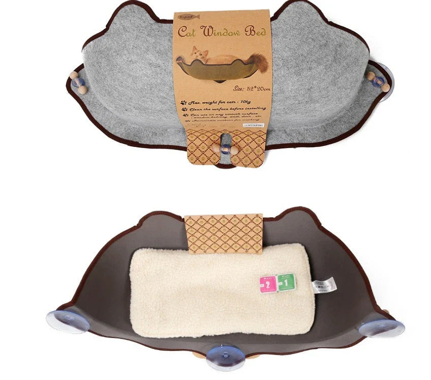 Cozy window-mounted cat hammock with soft, breathable felt cloth and powerful suction cups for easy installation on any flat surface